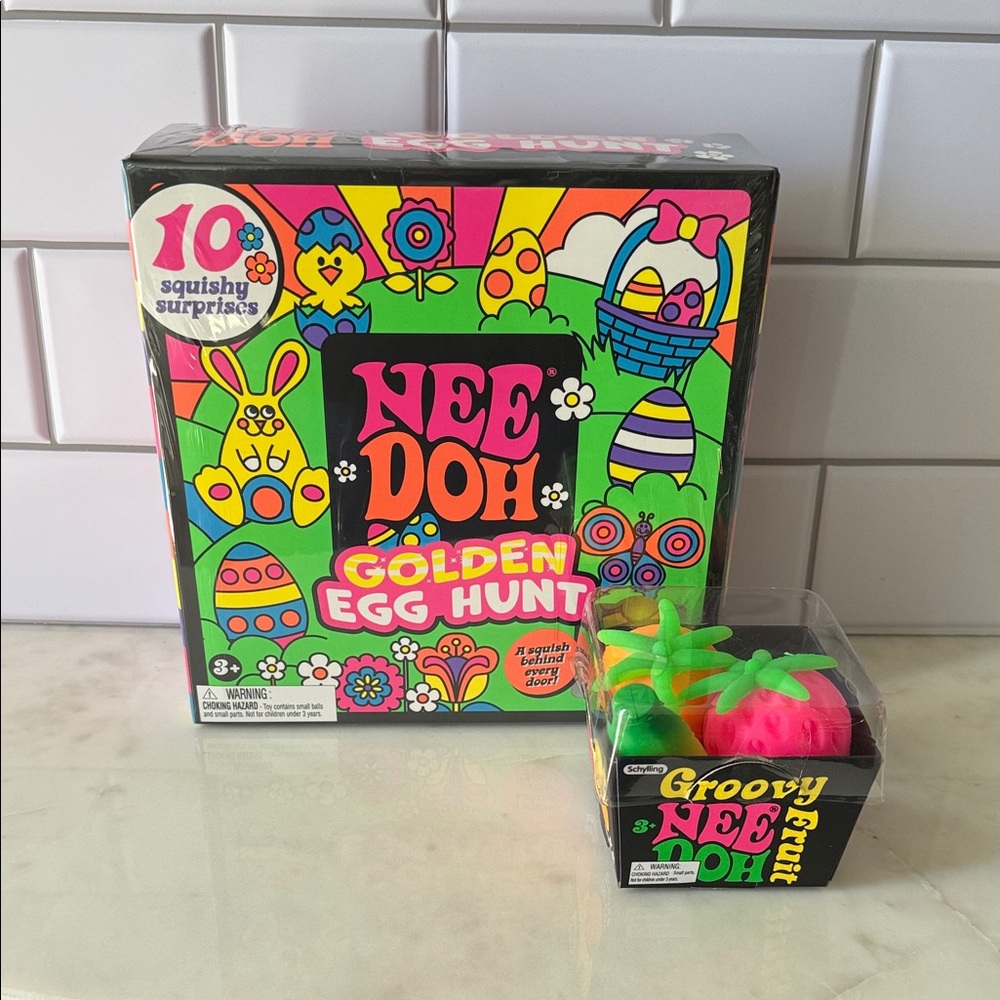 Nee Doh Golden Egg Hunt Squishy Set & Nee Doh Groovy Fruit.